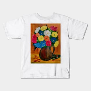 abstract flowers in a gold jug vase Kids T-Shirt